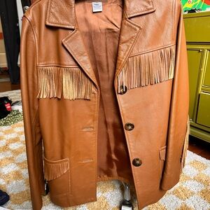 Pendleton Tan Brown Leather Fringe Jacket